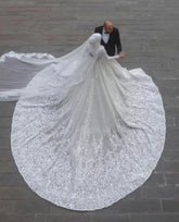 Muslim Hijab Wedding Dress A Line O Neck Long Sleeves Luxury Lace Bridal Gowns Appliques Robes De Mariees Luxe Dubai Custom